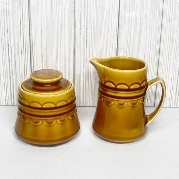 Vintage Castilian‎ by Coventry Granada Sugar & Creamer Brown Design Gold Body - Picture 1 of 8